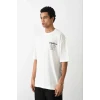 Unisex Baskılı Oversize T-shirt - Beyaz