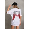 Unisex Baskılı Oversize T-shirt - Beyaz