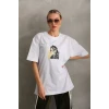 Unisex Baskılı Oversize T-shirt - Beyaz