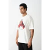 Unisex Baskılı Oversize T-shirt - Beyaz