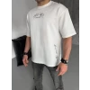 Unisex Baskılı Oversize T-shirt - Beyaz