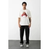 Unisex Baskılı Oversize T-shirt - Beyaz