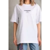 Unisex Baskılı Oversize T-shirt - Beyaz