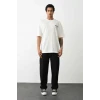 Unisex Baskılı Oversize T-shirt - Beyaz