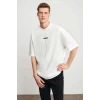 Unisex Baskılı Oversize T-shirt - Beyaz