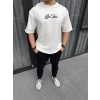 Unisex Baskılı Oversize T-shirt - Beyaz
