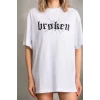 Unisex Baskılı Oversize T-shirt - Beyaz