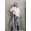 Unisex Baskılı Oversize T-shirt - Beyaz