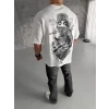 Unisex Baskılı Oversize T-shirt - Beyaz
