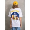 Unisex Baskılı Oversize T-Shirt - Beyaz