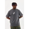 Unisex Baskılı Oversize T-shirt - Füme