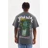 Unisex Baskılı Oversize T-shirt - Füme