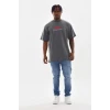 Unisex Baskılı Oversize T-shirt - Füme