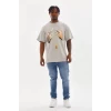 Unisex Baskılı Oversize T-shirt - Gri