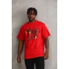 Unisex Baskılı Oversize T-shirt - Kırmızı