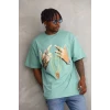 Unisex Baskılı Oversize T-shirt - Mint Yeşili