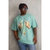 Unisex Baskılı Oversize T-shirt - Mint Yeşili