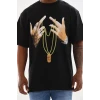 Unisex Baskılı Oversize T-shirt - Siyah