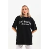 Unisex Baskılı Oversize T-shirt - Siyah