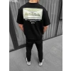 Unisex Baskılı Oversize T-shirt - Siyah
