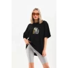 Unisex Baskılı Oversize T-shirt - Siyah