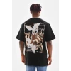 Unisex Baskılı Oversize T-shirt - Siyah