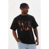 Unisex Baskılı Oversize T-shirt - Siyah