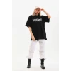 Unisex Baskılı Oversize T-shirt - Siyah