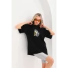 Unisex Baskılı Oversize T-shirt - Siyah