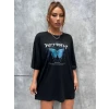 Unisex Baskılı Oversize T-shirt - Siyah