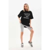 Unisex Baskılı Oversize T-shirt - Siyah