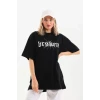Unisex Baskılı Oversize T-shirt - Siyah
