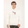 Unisex Baskılı Oversize Üç İplik Kapüşonlu Sweatshirt - Beyaz