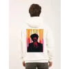 Unisex Baskılı Oversize Üç İplik Kapüşonlu Sweatshirt - Beyaz