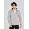 Unisex Baskılı Tam Fermuarlı Kapşonlu Sweatshirt - Boyalı Gri