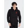 Unisex Baskılı Tam Fermuarlı Kapşonlu Sweatshirt - Siyah