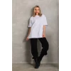 Unisex Bisiklet Yaka 20/1 Düz Oversize T-shirt - Beyaz