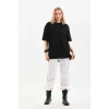 Unisex Bisiklet Yaka 20/1 Düz Oversize T-shirt - Siyah