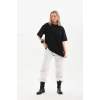 Unisex Bisiklet Yaka 20/1 Düz Oversize T-shirt - Siyah