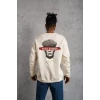 Unisex Bisiklet Yaka Baskılı Oversize Sweatshirt - Beyaz