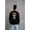 Unisex Bisiklet Yaka Baskılı Oversize Sweatshirt - Siyah