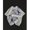 Unisex Bisiklet Yaka Baskılı Oversize T-shirt - Beyaz