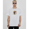 Unisex Bisiklet Yaka Baskılı Oversize T-shirt - Beyaz
