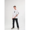 Unisex Bisiklet Yaka Baskılı Oversize T-shirt - Beyaz