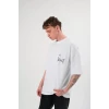 Unisex Bisiklet Yaka Baskılı Oversize T-shirt - Beyaz