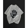 Unisex Bisiklet Yaka Baskılı Oversize T-shirt - Beyaz