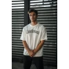 Unisex Bisiklet Yaka Baskılı Oversize T-shirt - Beyaz