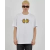 Unisex Bisiklet Yaka Baskılı Oversize T-shirt - Beyaz