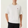 Unisex Bisiklet Yaka Baskılı Oversize T-Shirt - Beyaz