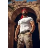 Unisex Bisiklet Yaka Baskılı Oversize T-shirt - Beyaz
